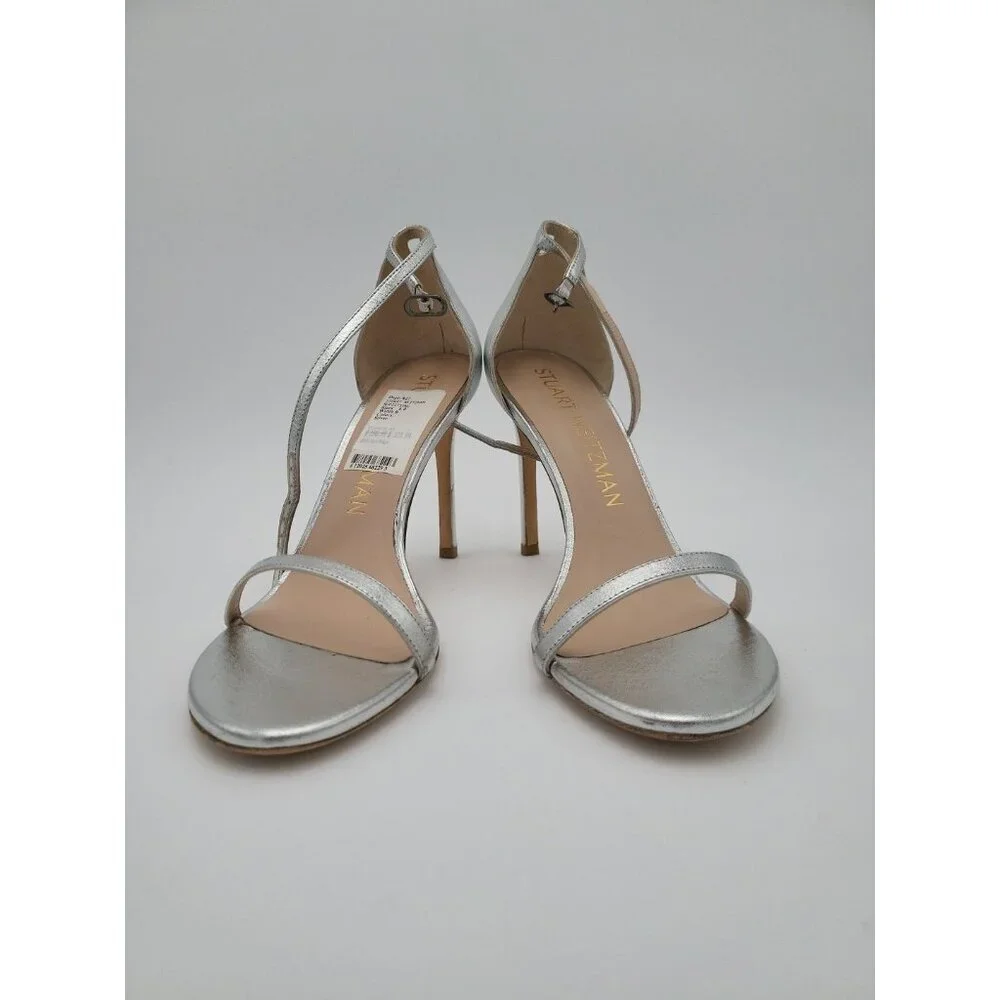 Stuart Weitzman Silver 9 Women Nudist Song New With Some Scuffing 4 Inch Heel